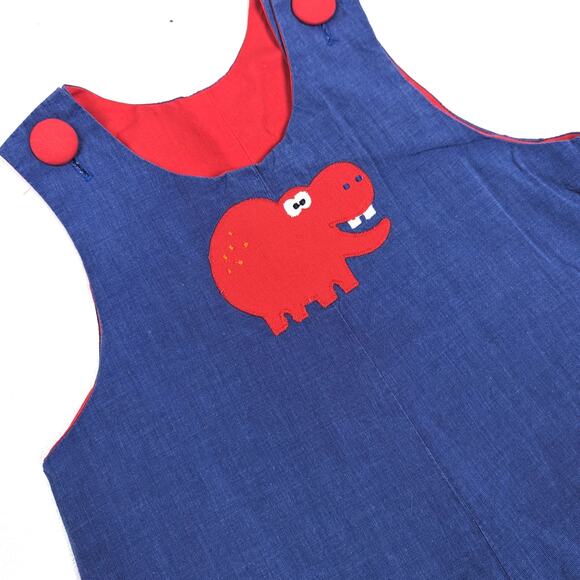 Beaux et Belles Romper Boys Sz 2 Blue Applique Hippo Boutique Preppy Retro - Picture 2 of 4